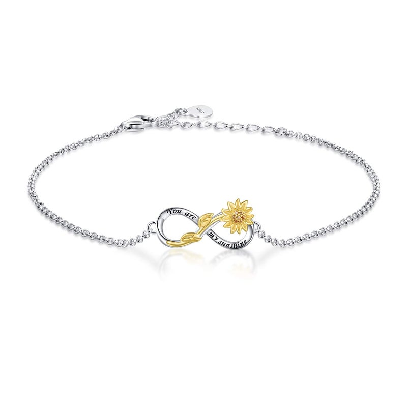APOTIE You Are My Sunshine Sunflower Bracelet 925 Sterling Silver Infinity Flower Adjustable Jewelry Daughter Mother Gift for Women (Infinity Sunflower) - Image 1
